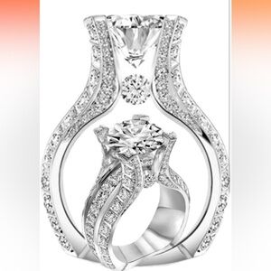 925 Sterling Silver Luxury  platinum-plated Zircon floating diamond size 7